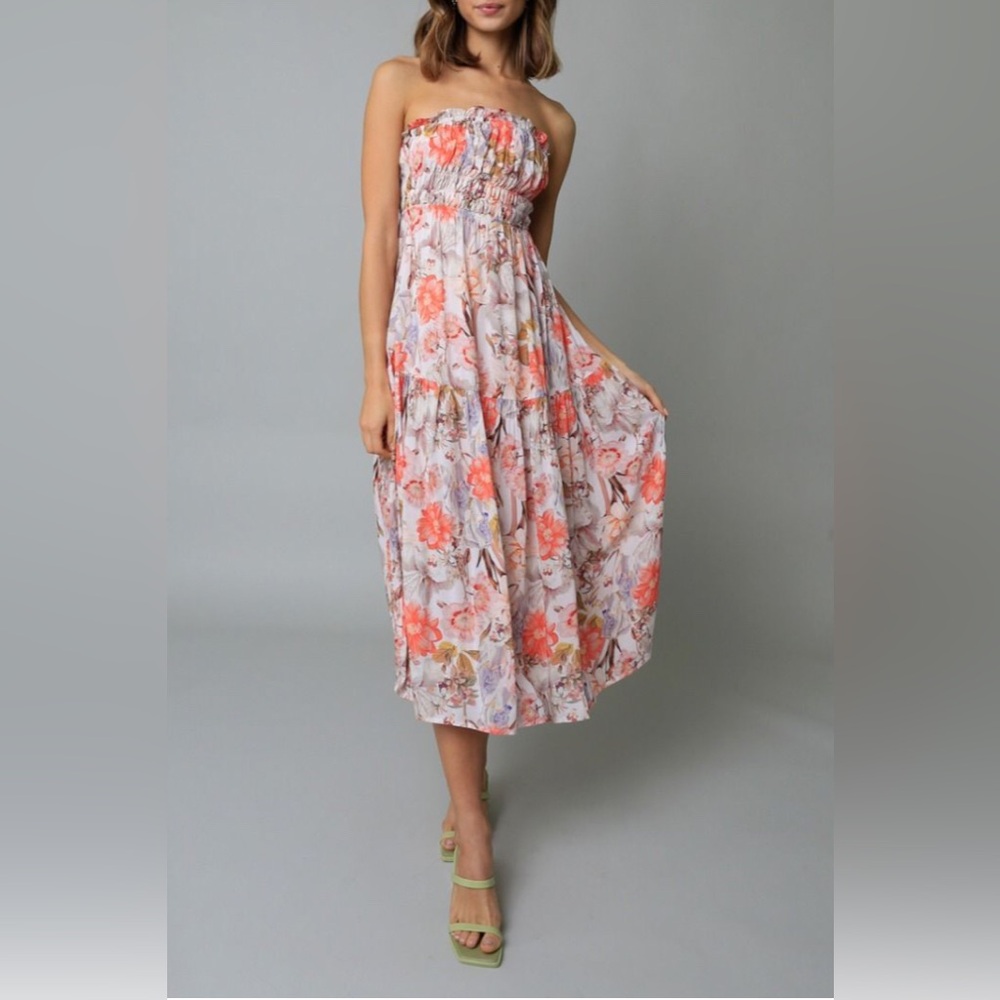 Floral Strapless Midi Dress